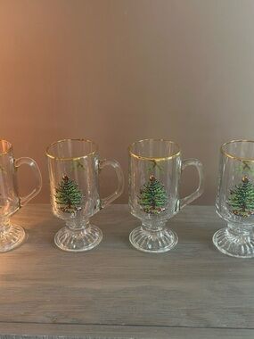 Vintage Rare Spode Irish Coffee Mugs Christmas Tree with Gold Trim-4